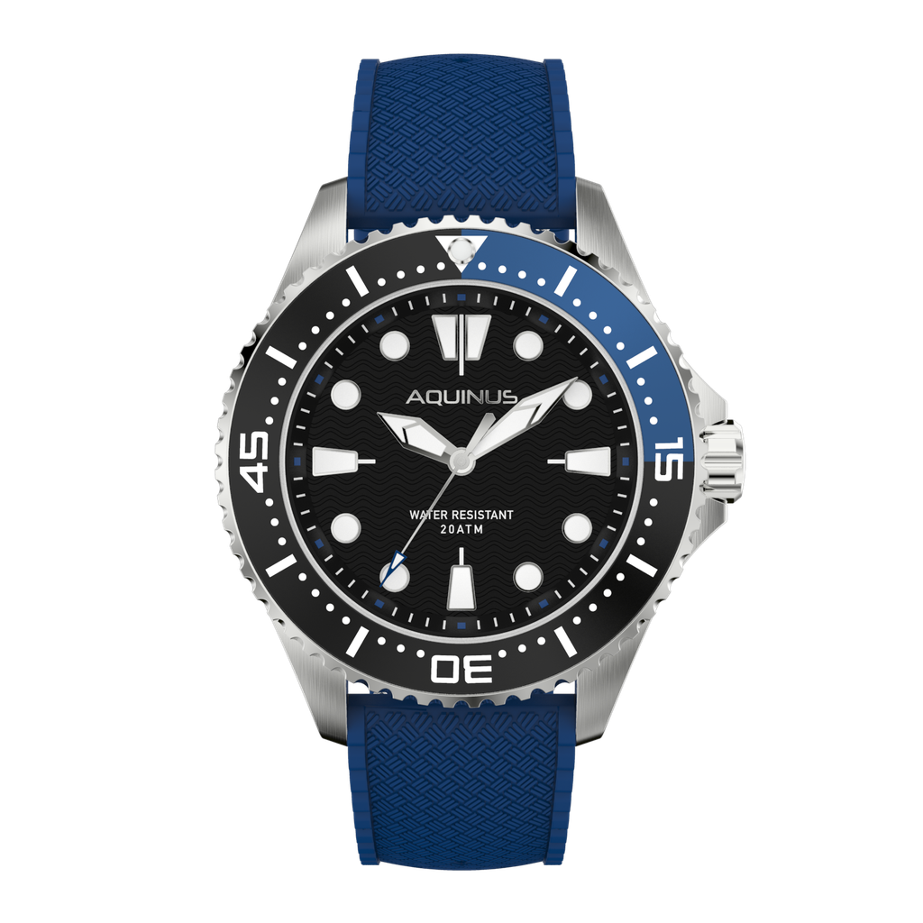 New In Box Aquinus Hydrautica Men's Dive Watch Red/Blue Rim Blue Dial 20ATM popular Bag